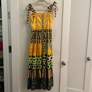 Oliphant Tie Strap Button Midi Palma Saffron Dress Size XS Excellent Condition!